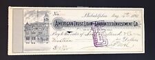American Trust, Loan and Guaranteed Investment Company Antique Check 1893 picture