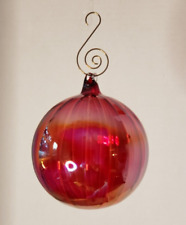 Hand Blown Iridescent Hot Pink Red Optic Swirls Round Ornament Suncatcher 5 in picture