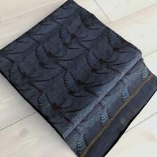 Japanese Antique Kyoto Bag Obi With Basting Weaving Dark Blue Gray Pure Silk picture