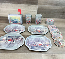 Vintage Currier and Ives Snack Trays Salt and Peper Shacker Coasters Mailbox Lot picture