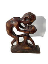 Vintage West Africa Hand Carved Wood-Love/Kissing Couple Statue-11”x9”x3