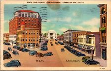 Texarkana AR State Line Avenue Street Scene Cars Posted 1940 Linen Postcard picture