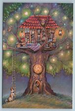 TREE HOUSE Fantasy Home Owl Dog Library Book Stars Russian New Postcard picture