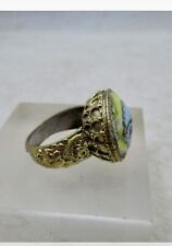 A2 ANCIENT PHOENICIAN GOLD GILDED SEAL RING WITH MOSAIC FACE STONE RARE picture