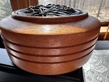 Hand Turned Mahogany Trinket Bowl, Lidded, Signed by Artist, 1991 picture