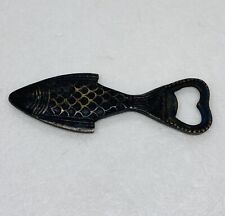 Vintage 1960s Cast Iron Metal Bottle Opener Fish Shaped Handle Art Decor 23 picture