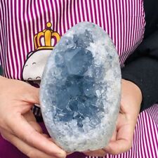 1690G Natural Beautiful Blue Celestite Crystal Geode Cave Mineral Specimen 116 picture