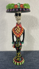 Skeleton Day of the Dead Painted Wood Figurine Female 18 Inches Tall picture