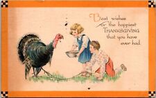 Thanksgiving Postcard Antique 1921 Pet Turkey Greetings Holiday picture