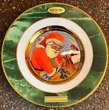 Vintage Dufex Art 24k Gold Trim Christmas theme plate santa with bag 6'gift picture