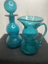 L@@K: Vintage Beautiful Green Crystal Pitcher & Decanter Collector Set /Pristine picture
