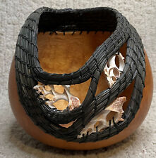 Anne Bowers Gourd w/ Pine Needles & Shells NWT Signed Round Herloom Baskets picture
