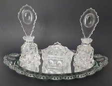 VTG LE Smith Glass 4 Piece Vanity Dresser Set, Beaded Medallion Pattern picture
