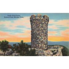 Postcard Castle Craig Tower, Hubbard Park, Meriden, Conn. Vintage Linen Unposted picture