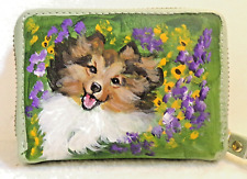 hand painted Sheltie Puppy Dog running free hand painting on coin purse wallet picture