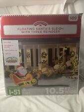 Gemmy Holiday Time Airblown Santa Sleigh Reindeer Lighted 10.5 Foot Long Tested picture