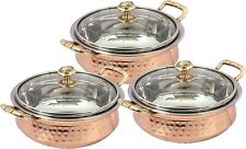 Set of 3 Indian Hammered Copper Stainless Steel Serving Bowl picture
