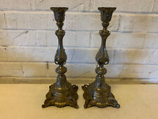 Antique Pair of Pewter or Tin Stylized Candle Sticks / Candle Holders picture