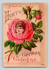 Hoyt's German Cologne Victorian Trade Card Pink Roses Girl Head picture