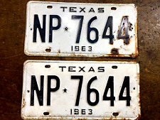 Vintage Pair 1963 Texas Auto License Plate ~ Car Ford Chevrolet Mopar Tags picture