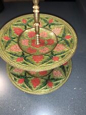Vintage Two Tier Dish/ Green, Red and Pink Brass picture