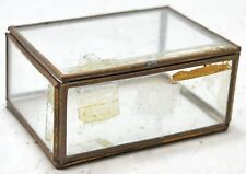 Antique Brass Glass Small Jewellery Box Original Old Hand Crafted picture