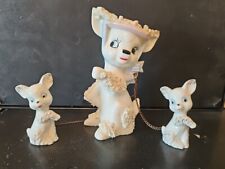 Napco Spaghetti Mouse Porcelain Figurines in Rose Hat Set Of 3 Vtg Kitsch MCM picture