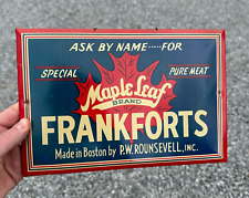 Vtg Maple Leaf Brand Frankforts Tin Over Cardboard Rare Boston Advertising Sign picture
