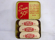 VINTAGE SHEIK RUBBER CONDOMS 3 PACK TIN BOX w CONTENTS 50c ADVERTISING BH picture