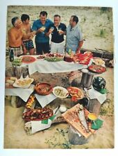 Men On Beach Drinking Alcohol Eating Feast Lobster Print Magazine Ad 13.5