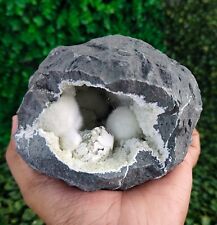 Amazing Natural Okenite Balls with Calcite in Geode Mineral Specimen #E8 picture