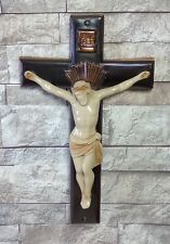 Vintage Religious Metal Crucifix Enamel Covered Jesus Easter Heavy 13