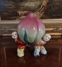 Chinese Porcelain Lucky Peach Carried Held 3 Boys Longevity Feng Shui Figurine 6 picture