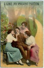 Postcard - Man and Women on Bench Art Print - I Like My Present Position picture