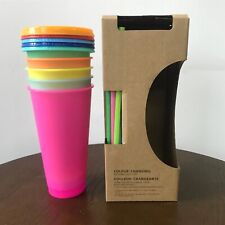 New BPA free reusuable plastic 24 oz color changing cold cup with straw Set Of 5 picture