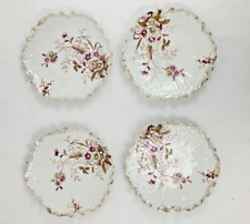 Set of 4 Vintage Porcelain Plate 7 3/4” Scalloped Edge Flowers picture