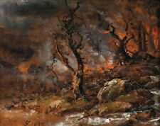 Dream-art Oil painting Johan-Christian-Dahl-Forest-Fire natural disaster canvas picture