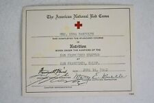 WWII Ephemera 1942 Red Cross Certificate in Nutrition for a Mrs. Erma Randolph picture