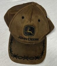 Vtg John Deere Hat Oil Skin Look Brown One Size Cap Adjustable Barbed Wire picture