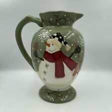 Becca Barton Jolly Snowman Pitcher Ceramic Christmas Winter Holiday Snowflakes picture