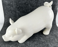 White Ceramic Pig in Downward Dog Pose Yoga Whimsical Home Decor picture