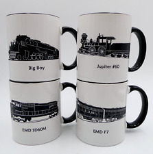 M Ware Train Silhouette Coffee Mugs Set of 4 Big Boy Jupiter 60 EMD F7 SD60M picture