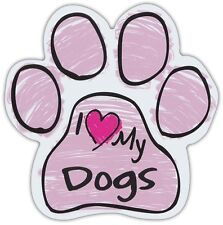 Pink Scribble Paws: I LOVE MY DOGS | Dog Paw Shaped Car Magnets picture