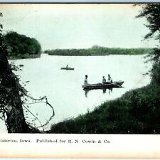 c1910s Waterloo IA Boating Cedar River Litho Photo Postcard R.N. Cowin & Co A46 picture