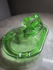 Vintage Vasoline Depression Glass  Bulldog Figurine Uranium Collectible Ashtray  picture