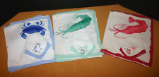 Set of 6 Place Mats & Napkins Embroidered Applique Shellfish White Cotton R-723 picture