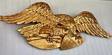 Hand Carved American Bald Eagle Patriotic Shield Wall Sculpture Gold FolkArt 44