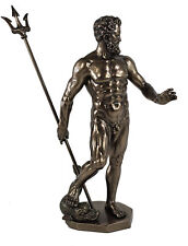 Poseidon God of Sea W Trident Greek Mythology Nude Male Statue Bronze Color picture