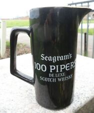 Seagram's Pitcher Jug 100 Pipers Scotland Scotch Whisky Black Ceramic Bar Vtg picture