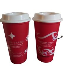 2 Starbucks Coffee Cups 25 Years Holiday Cheer & 50 Years Coffee & Joy REUSEABLE picture